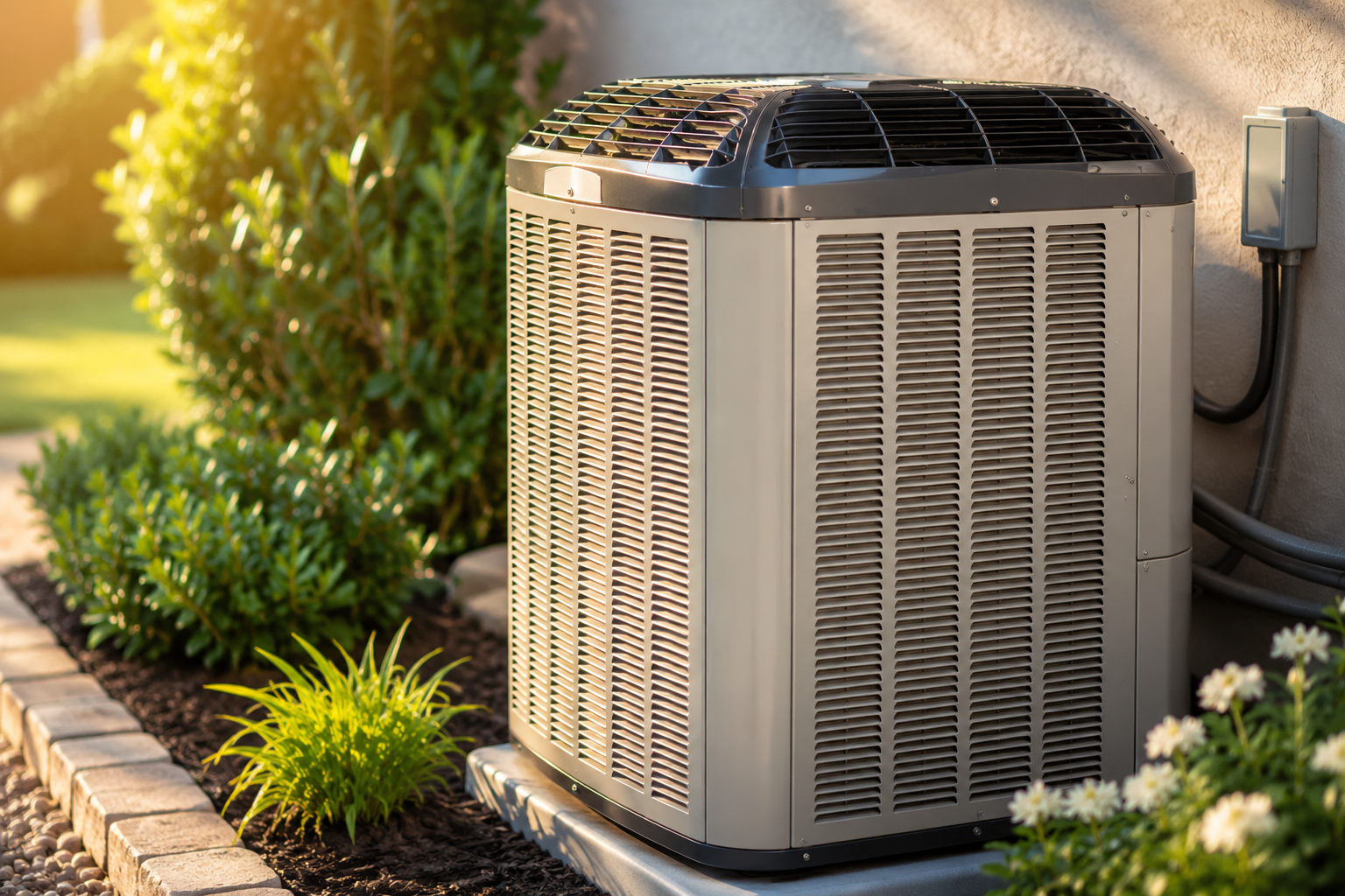 AC unit in the garden sunlight