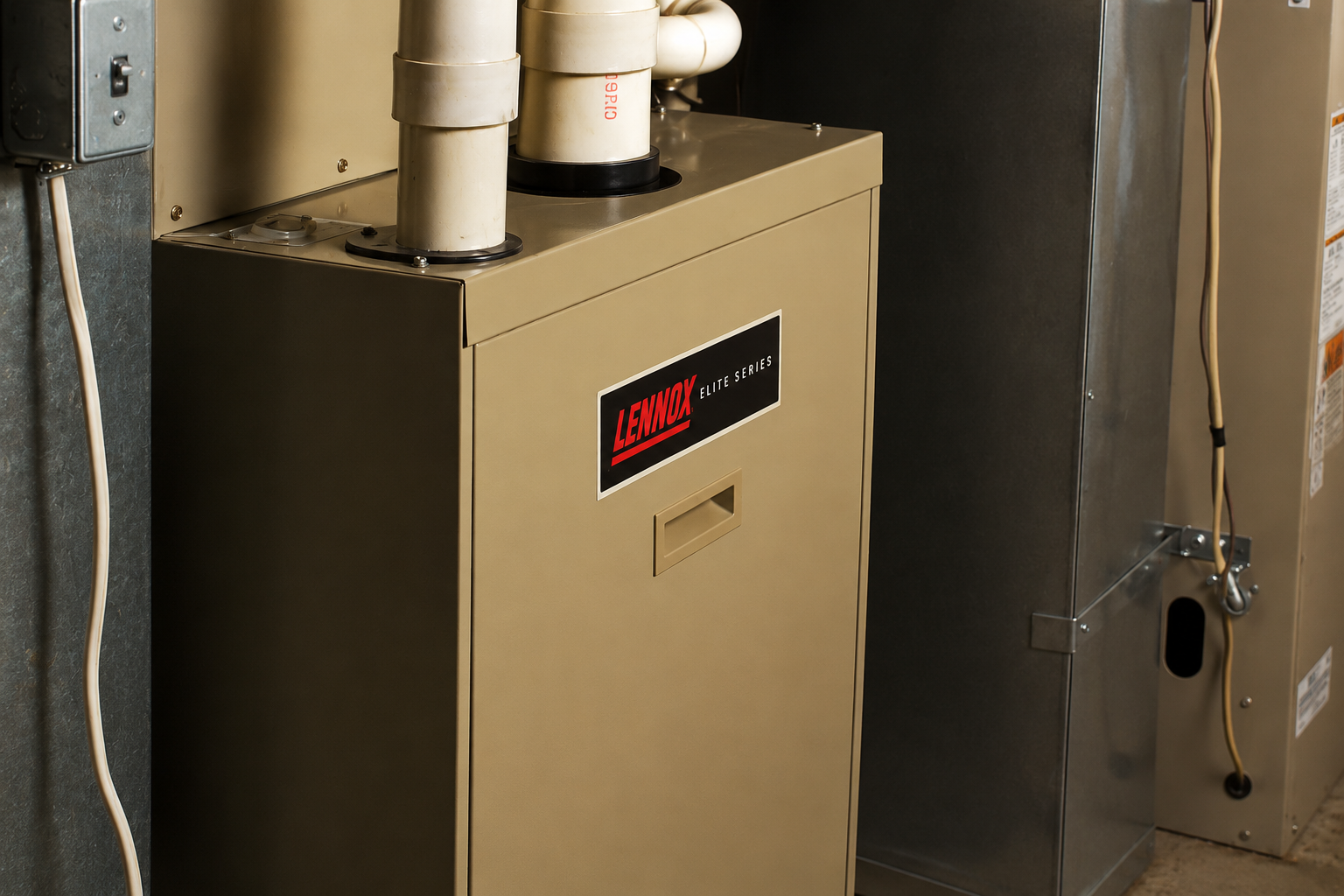 Furnace and ductwork in utility room