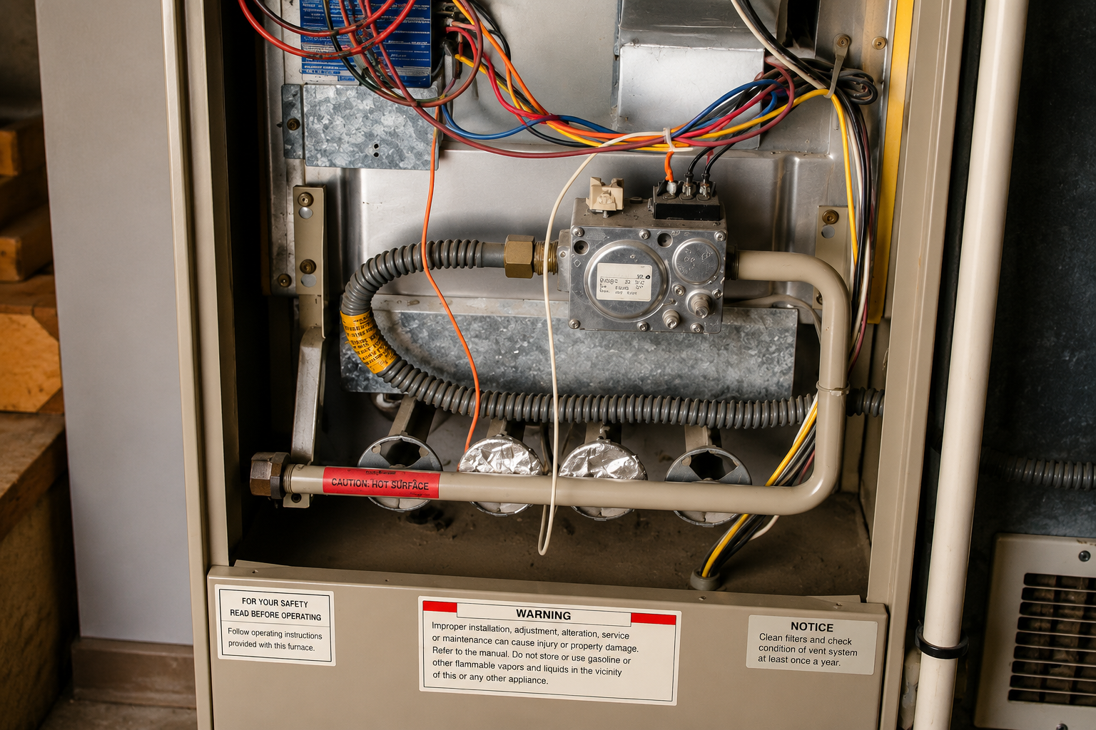 Furnace interior with wires and components
